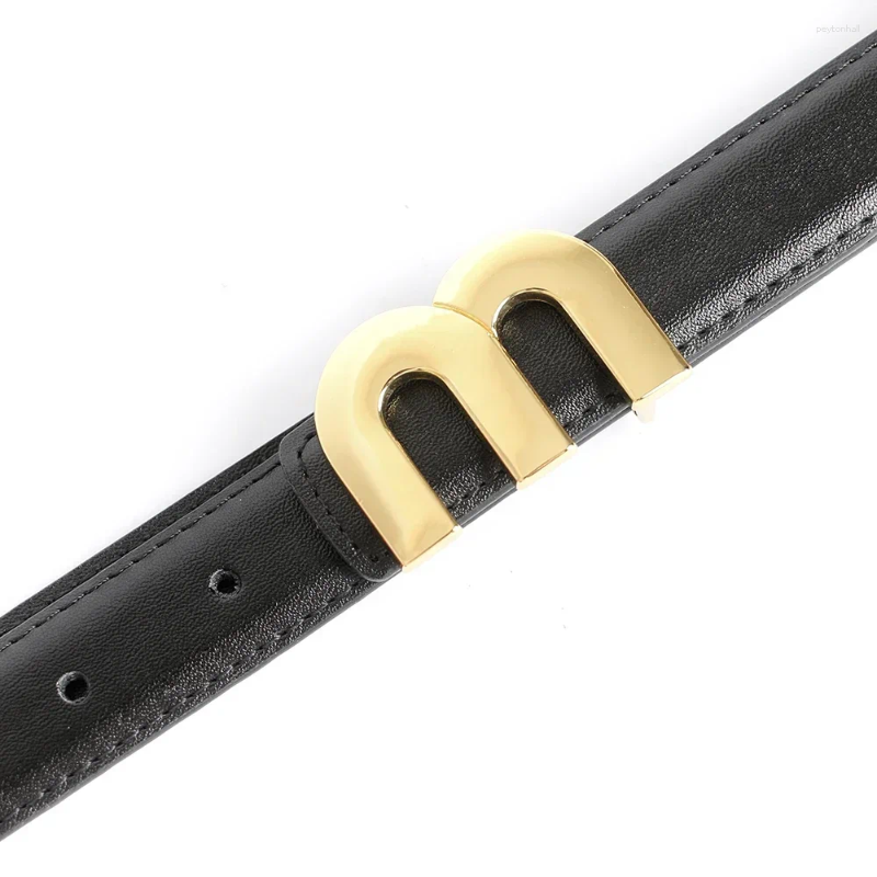 Belts Narrow Luxury Designer Brand M Buckle Belt High Quality Women Genuine Real Leather Dress Strap For Jeans Waistband 2.3cm Pink