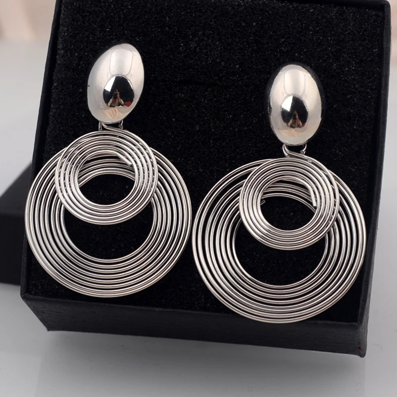 Trendy Big Round Statement Earrings for Women Golden Silver Color Metal Geometry Dangle Drop Earrings European Simple Jewelry 250225