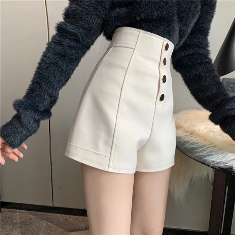 MEXZT Women High Waist Shorts Office Lady Elegant Solid Basic Buttons Simple Shorts Oversized 5Xl All-Match Wide Leg Short Pants 250226