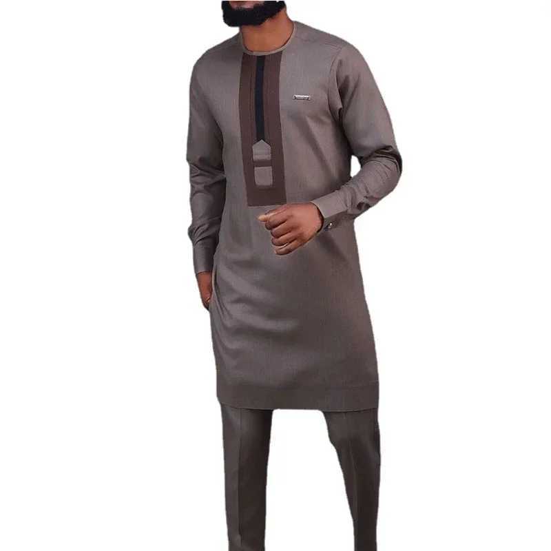 Men's Tracksuits Africa Sets Long Sleeve Round Collar Patchwork Ethnic Shirt Casual Pants Two Piece Set Party Wedding African Suits for Men z2502