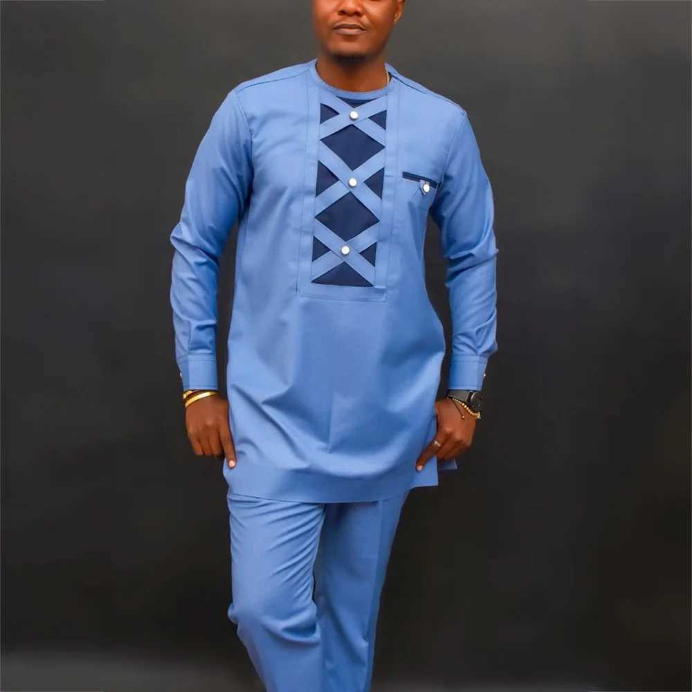 Men's Tracksuits 2024 African Mens Native Disigner Clothing Tunic Ethnic Style 2pcs Dashiki Male Pants Sets To Dress Traditional Outfit Kaftan z2