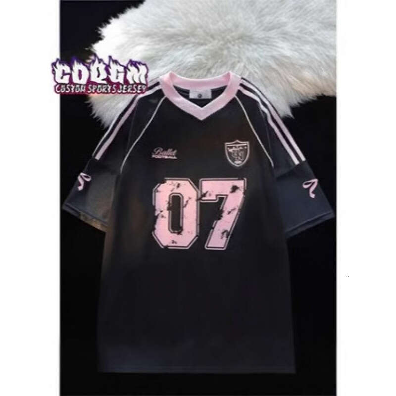 American high street casual sports baseball collar contrasting short T-shirt women's summer loose printed half sleeved top