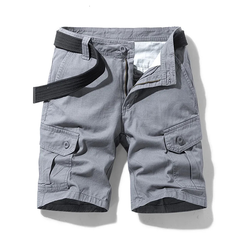 Mens Summer 100 Cotton Loose Casual Cargo Shorts Fashion Solid Color Short Pants Multiple Pockets Outdoors Hiking Men 250214