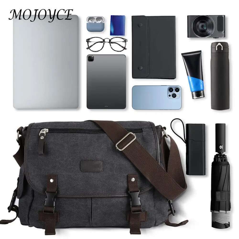 Vintage Crossbody Bags For Men Large Capacity Satchel Multi Pockets Messenger Handbags Adjustable Strap For School Work