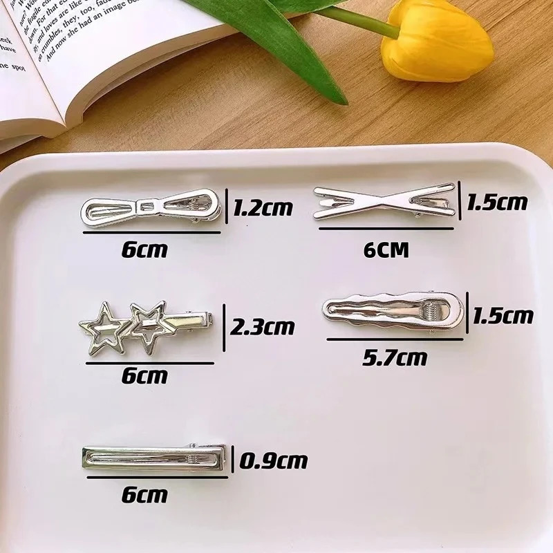 24PcsSet Y2K Silver Metal Hairpins for Women Girls Star Hair Clip Multiple Styles Seamless Duckbill Accessories 250218