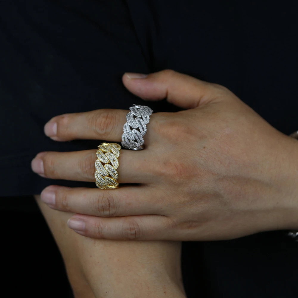 Iced Out Bling Men Finger Jewelry Full Paved Rectangle Cubic Zirconia 5A CZ Cuban Link Chain Engagement Ring 250225