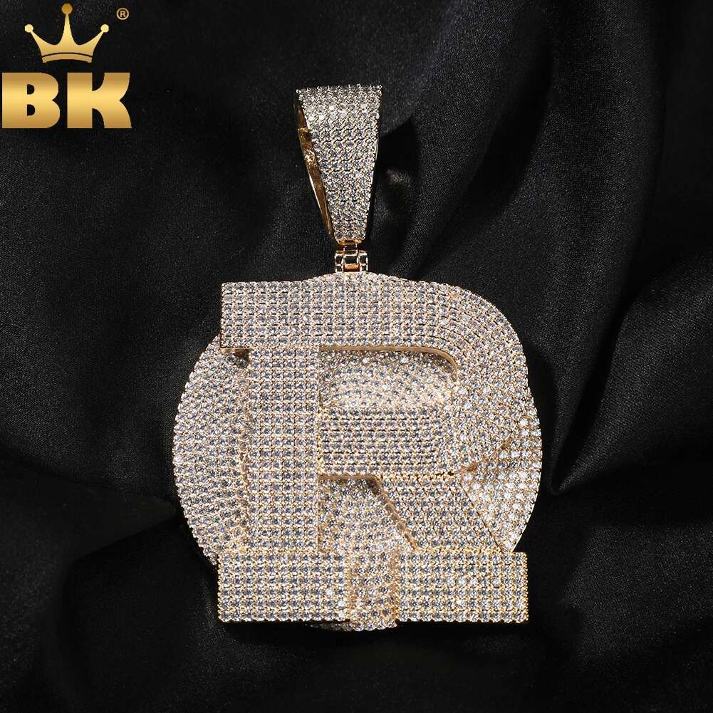 TBTK Custom Initial Letter Round Pendant Personalized Medallions Micro Paved Out Cubic Zirconia Hiphop Jewelry For Men