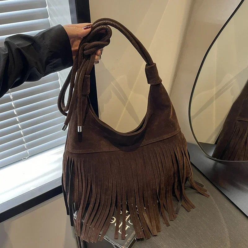 Fringed Interior Compartment Tote Bags Sewing Thread Large Capacity Bags for Women Zipper Pu Womens Handbags 250225