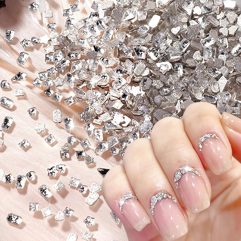 50Pcsset Mini Flat Bottom Nail s Glitter Silver Crystal Decorations DIY Material Art Charm Accessories 250217