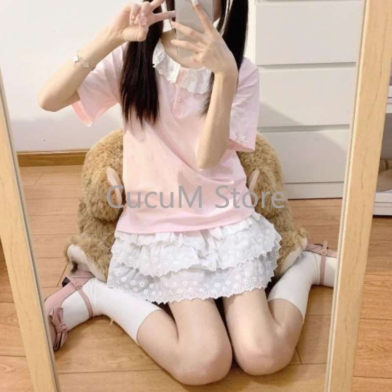 Sweet Cute Lace Cake Skirt Kawaii Lolita Japanese Mini Layered Ruffles Skirts Y2k Harajuku Casual Women Summer Skirts 250225