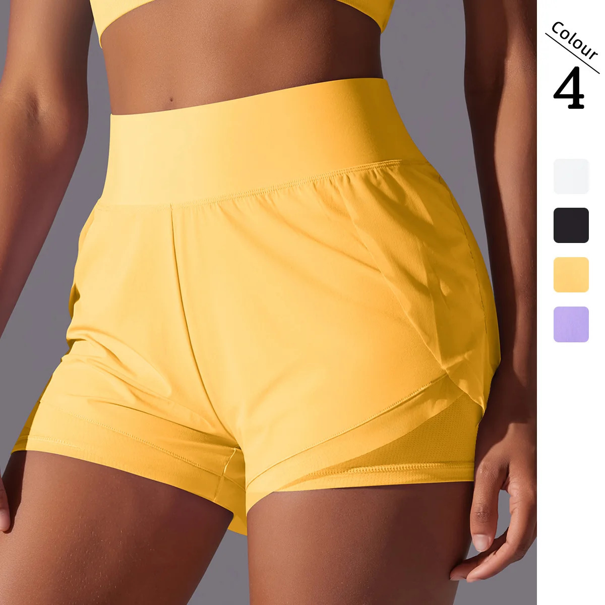 Loose Sports Shorts Womens High-waisted Double-layer Anti-slip Yoga Fitness Pants Running Fast Dry Training Outside Wearing 250226