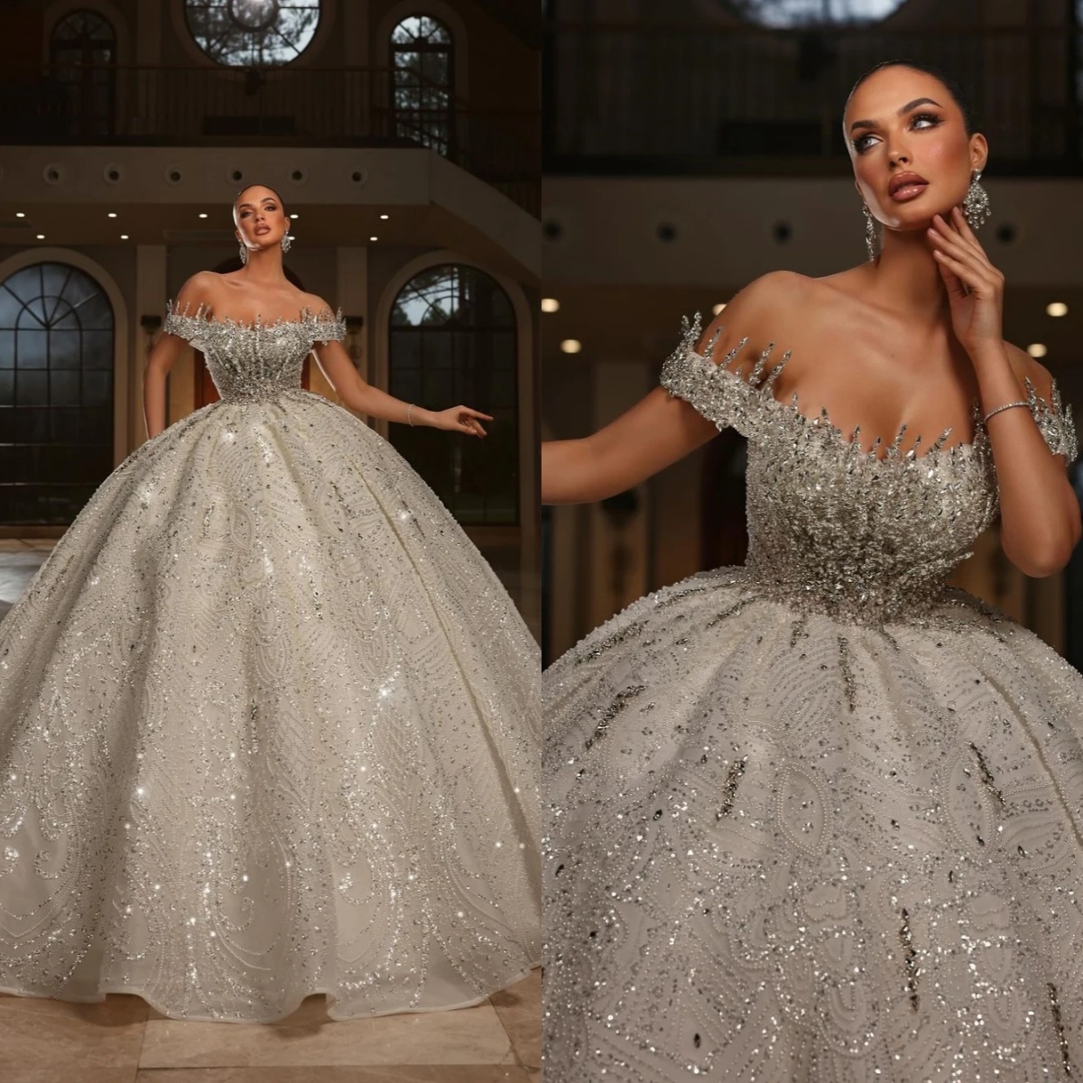 Exquisite Ball Gown Wedding Dress For Women High Collar Sleeveless Bridal Gowns Crystal Sequins Sweep Train Dresses Custom Made vestidos de novia