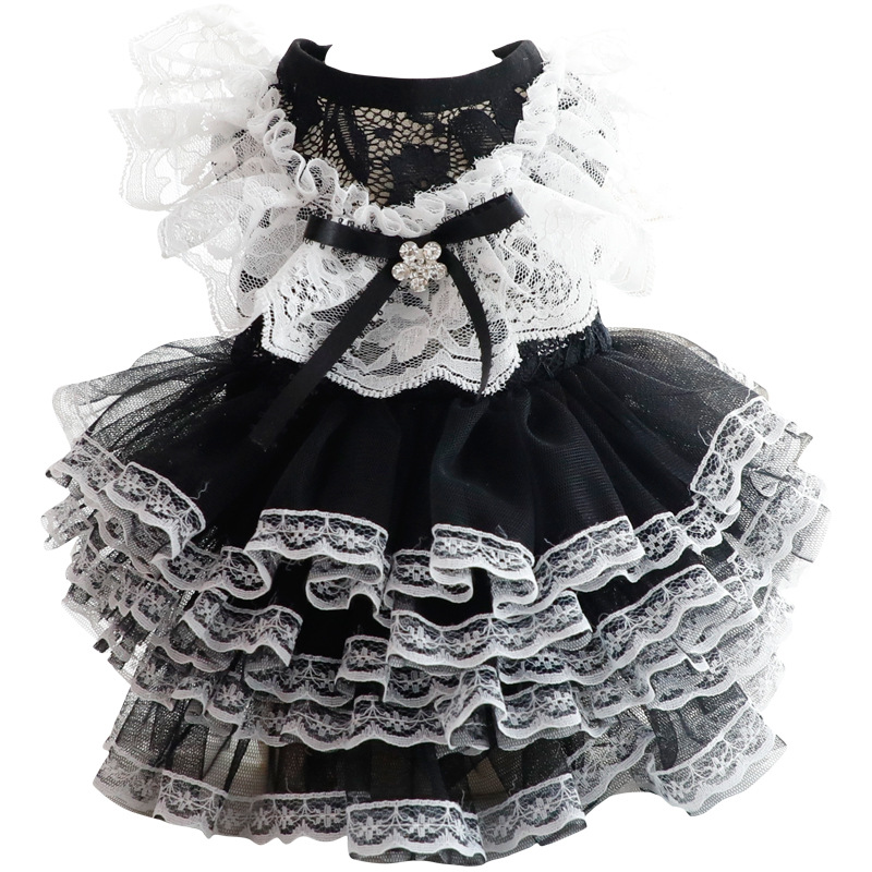 Spring Summer Dog Princess Dress Handmade Elegant Black Dog Party Dress Small Dog Apparel Wholesale