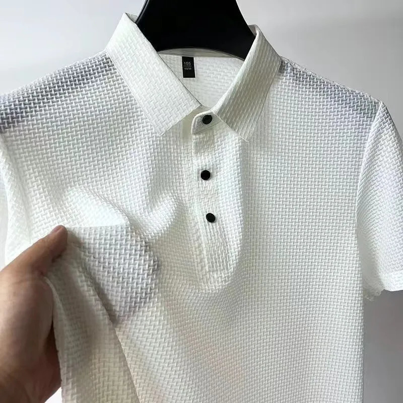 Summer Mesh Breathable T Shirt For Men Ice Silk Short Sleeve Cool down Mens Shirt Collar Solid Polo Shirt Men Clothing 250225