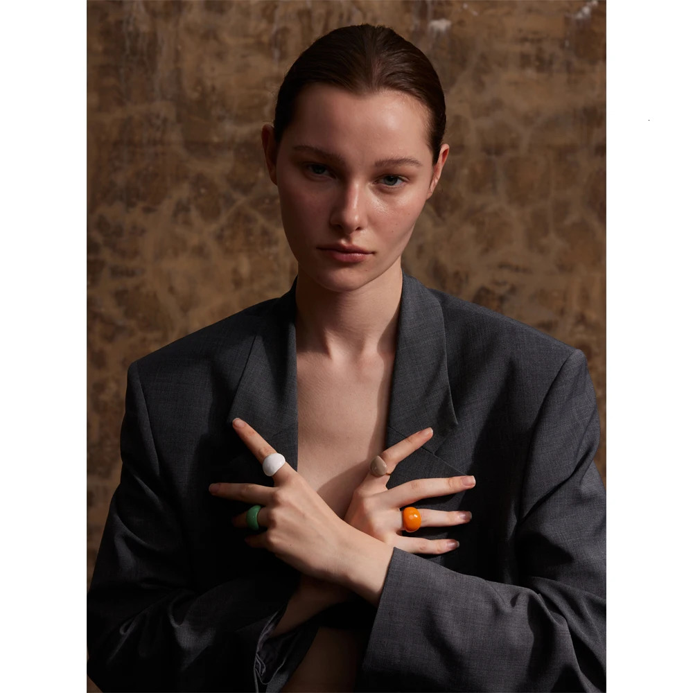 Yhpup Stainless Steel Fashion Joyful Candy Multi-Color Khaki Orange Blue White Enamel Ring Waterproof Adjustable Charm Jewelry 250225