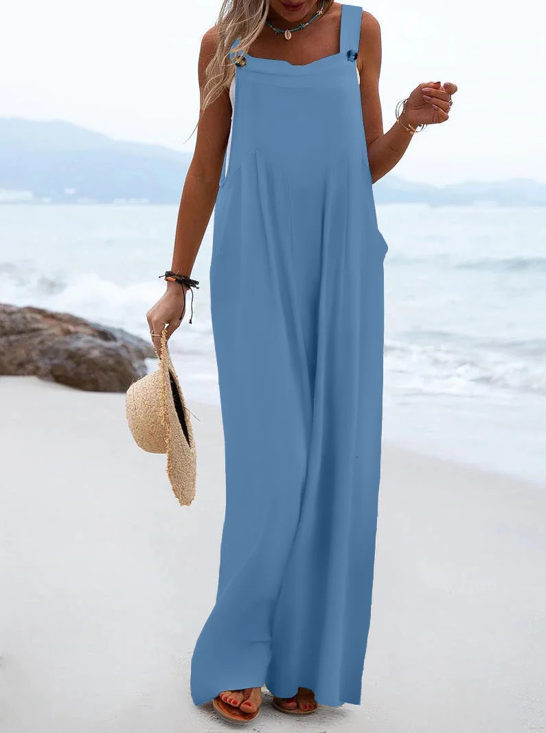 Spring/Summer Ethnic Style Fashion Solid Color Wide Leg jumpsuit Fast Sales European and American Womens Cross 250225