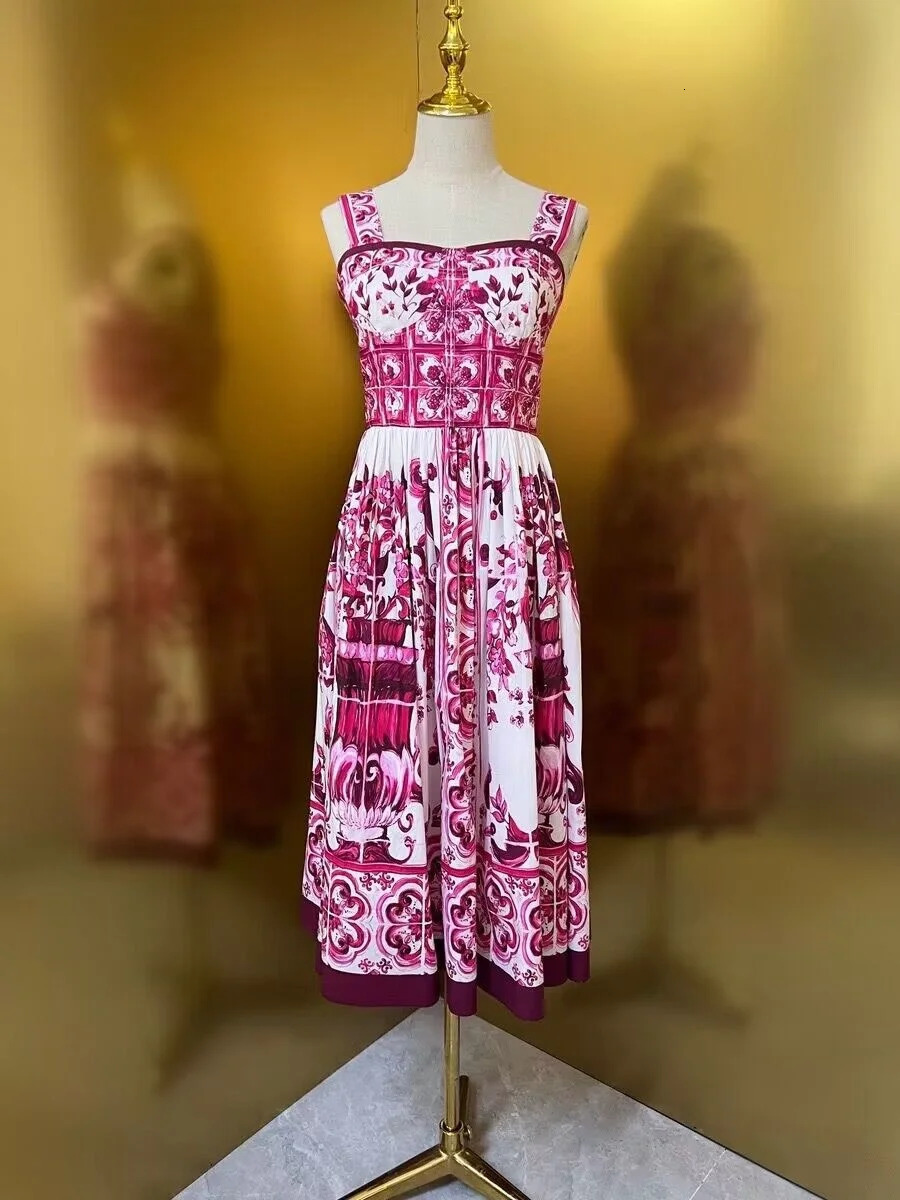 JAMERARY Summer Blue And White Porcelain Flower Printing Cotton Long Dress Women Straps Zipper Elastic Backless Midi Vestidos250222