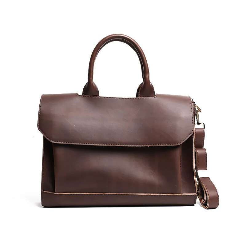 Vintage Leather Handbag Men's Top-Handle Bags Briefcase With Shoulder Strap Business Large Capacity Crossbody Men Laptop Bag