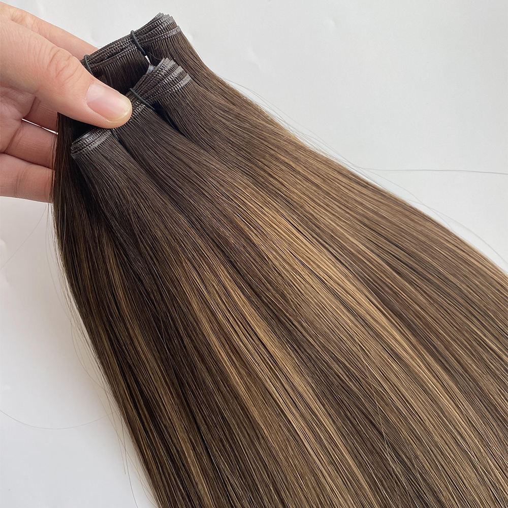 Highest Quality Genius Weft Virgin Russian Human Hair Balayage color Invisible Genius Mini Weft Hair Extensions 100g