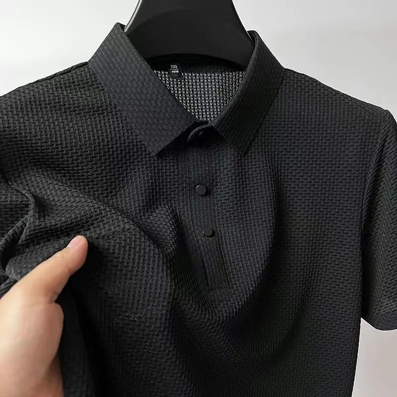 Summer Mesh Breathable T Shirt For Men Ice Silk Short Sleeve Cool down Mens Shirt Collar Solid Polo Shirt Men Clothing 250225