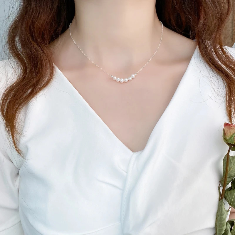 ASHIQI Natural Freshwater Pearl Choker Necklace 925 Sterling Silver Jewelry for Women Korean Trend 250222