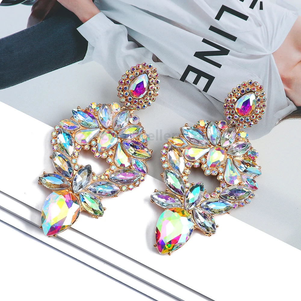 Bohemian Shiny Colorful Rhinestone Dangle Drop Earrings For Women Fashion Vintage Geometric Jewelry Ear Accessories 250225