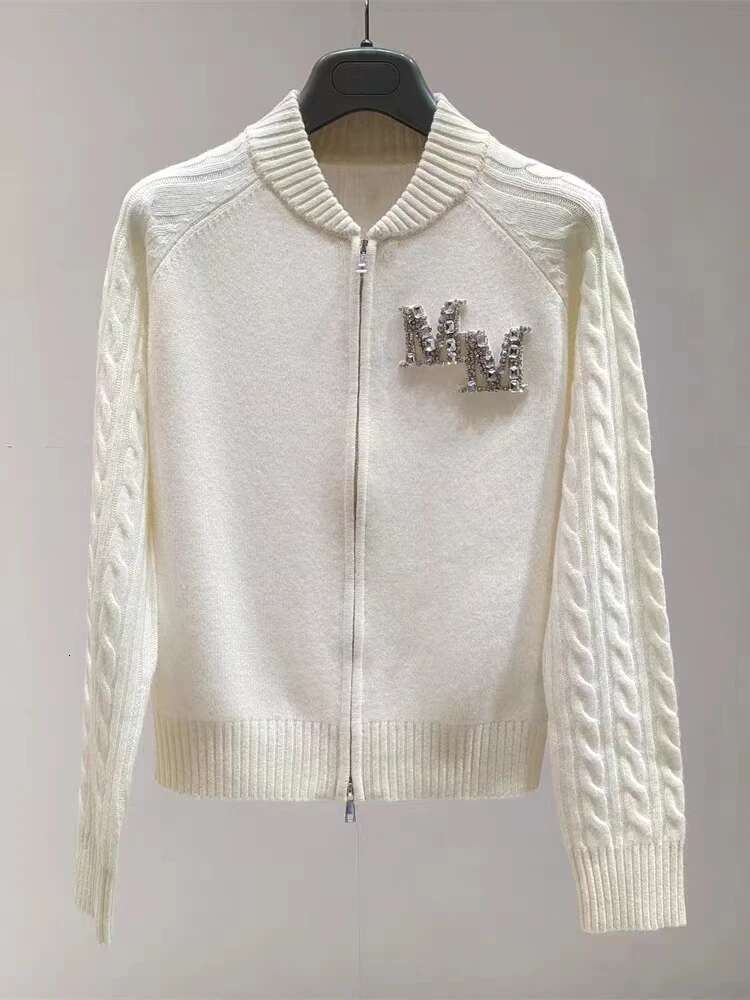 New MM Letter Korean Y2k Women's Stand Collar Long Sleeve Zipper Autumn/Winter Knitwear Max Sweater Cardigan