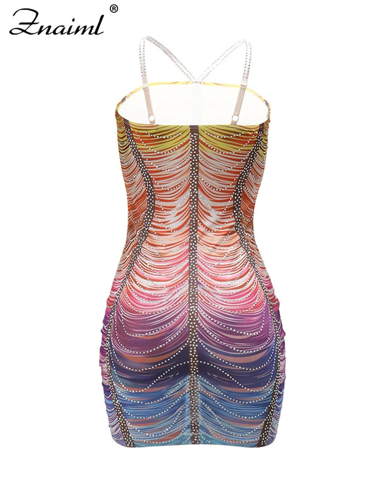 Znaiml Elegant Rhinestone Halter Spaghetti Strap Mini Dress Women Sexy Night Club Bodycon Evening Birthday Prom Vestidos 250225