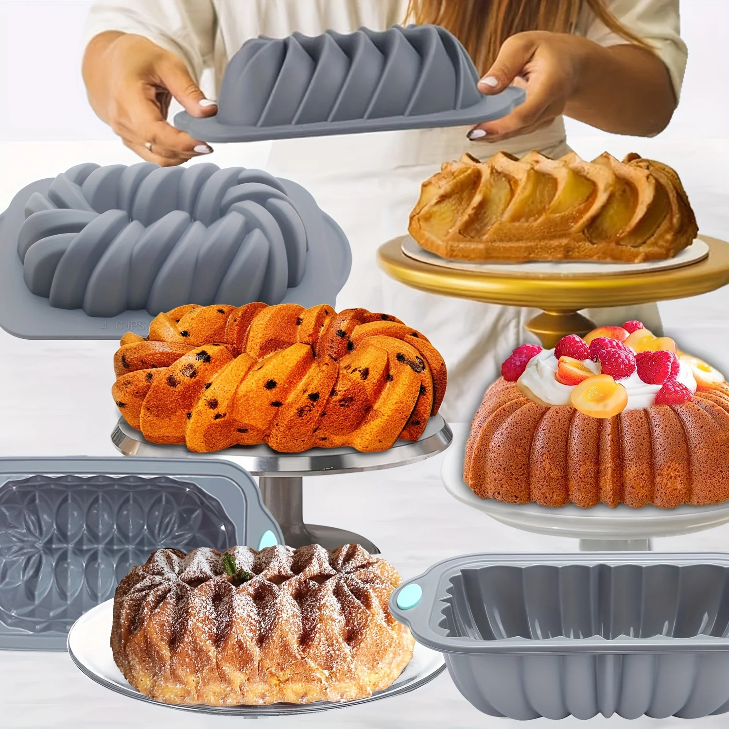 Silicone Bakeware Set Versatile Cake Molds Non-Stick Flower Assorted Shapes Baking Pans Bundt Muffins Chocolates Moulds 250226