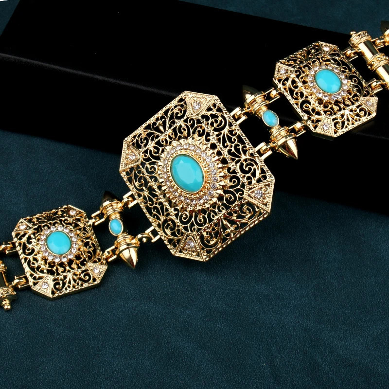 Square Rhinestone Caftan Belt Moroccan Jewelry Women Gown Chains Gold Color Muslim Chic Body Jewelry Bridal Gifts 250225