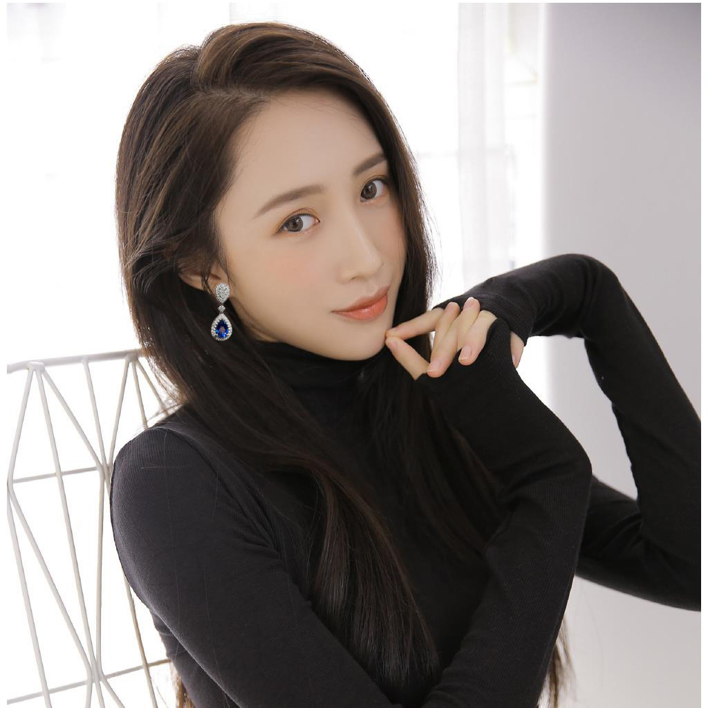 2025 Sweet Cute Dangle Earrings Elegant Luxury Jewelry 925 Sterling Silver Pear Cut Blue Sapphire CZ Diamond Gemstones Party Lady Women Wedding Drop E