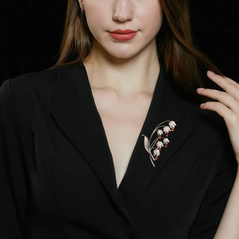 SUYU Copper Micro Inlaid Cubic Zirconia Bell Lily of the Valley Brooch Womens Wedding Jewelry Gifts Clothing Accessories 250225