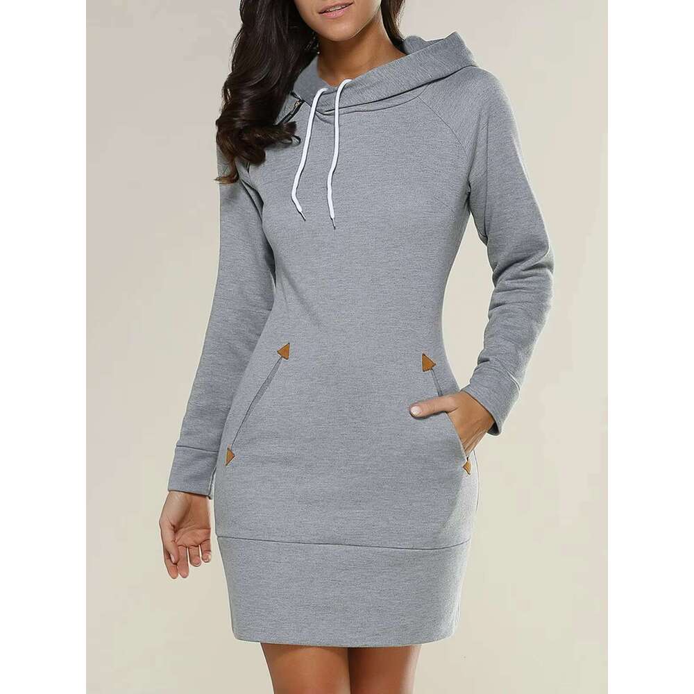 New Autumn And Winter Sweatshirt Solid Color Hooded Dress Loose Elegant Long-Sleeved Turtleneck Women's Sweater Casual Hoodie
