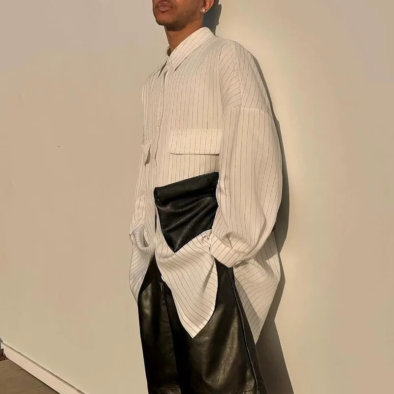 Spring Casual Shirts For Mens Vintage Turn-down Collar Buttoned Pockets Shirt Fashion Long Sleeve Mens Striped Shirts 250224