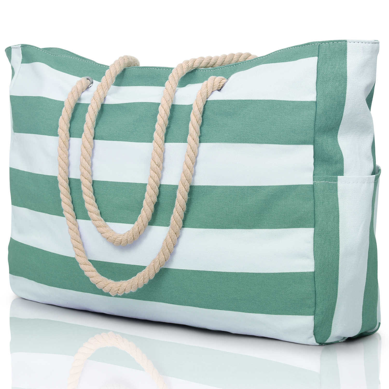 Large capacity striped canvas beach bag, with a super thoughtful handheld design 250215