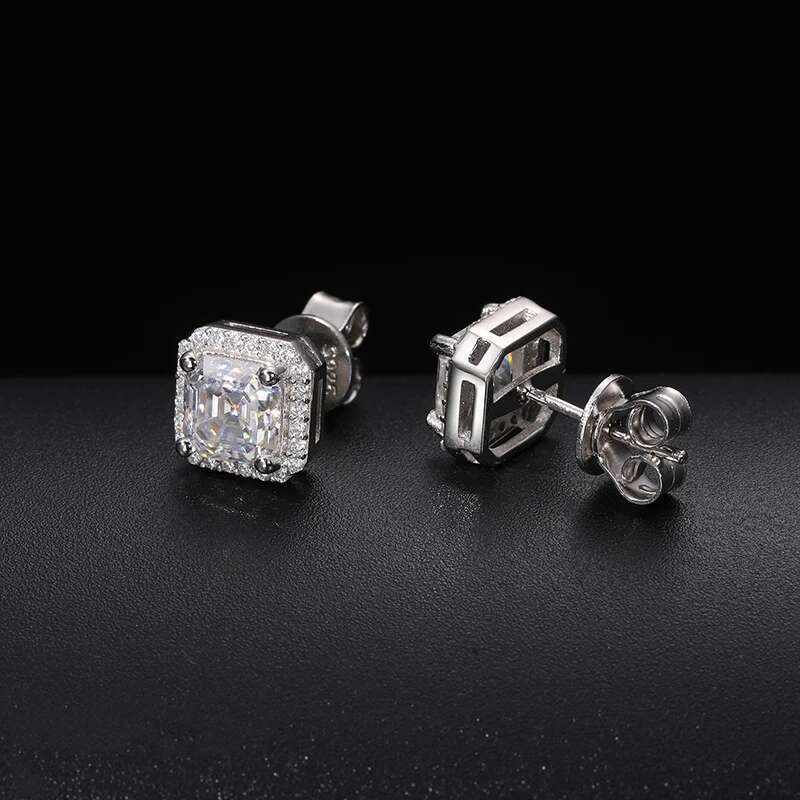 D VVS Ascher Cut Moissanite Square Stud Earrings Sterg Sier High Quality For Women Wedding Jewelry Passed Dia Test
