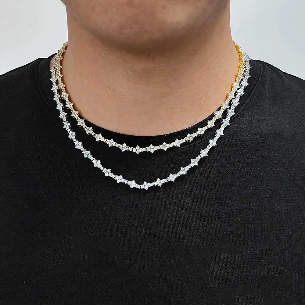 Tennis Chain Necklace for Men Women Iced Out Bg Prong-Setting Sterg Sier Real Moissanite Fashion Jewelry
