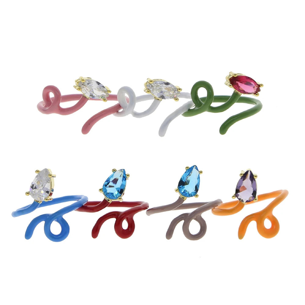 Single Stone Colorful Enamel Band The Wire Women Finger Ring Open Adjusted Size 250225