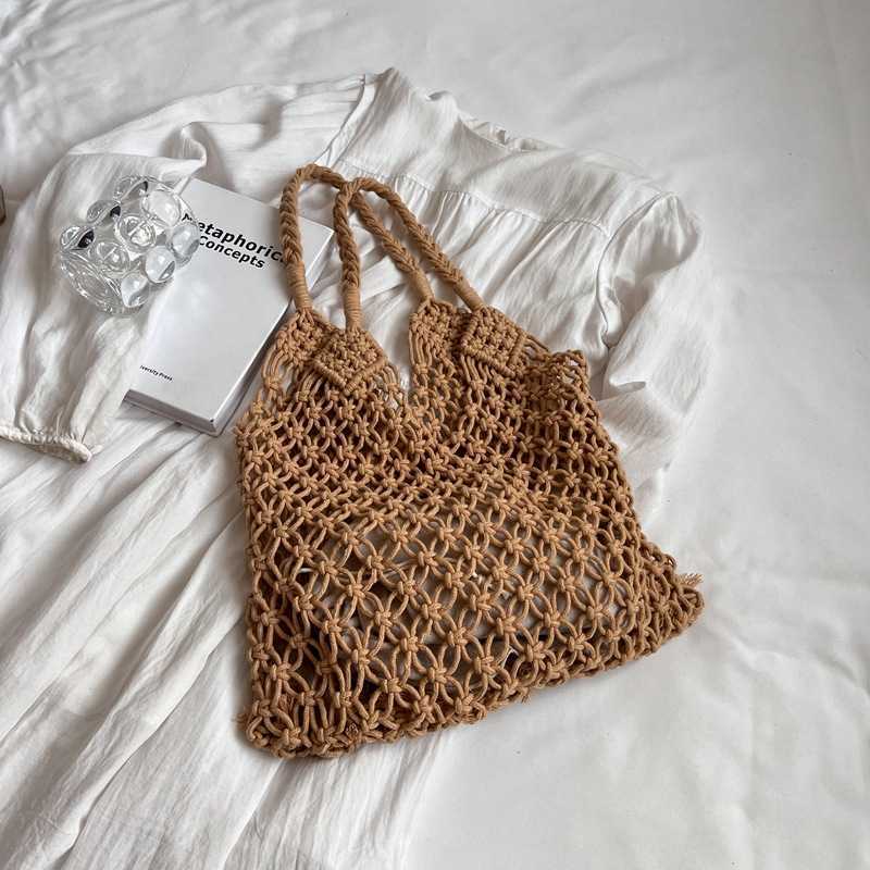 niche hollowed out design bag for women's fashionable woven tote bag, casual and versatile beach bag 250215