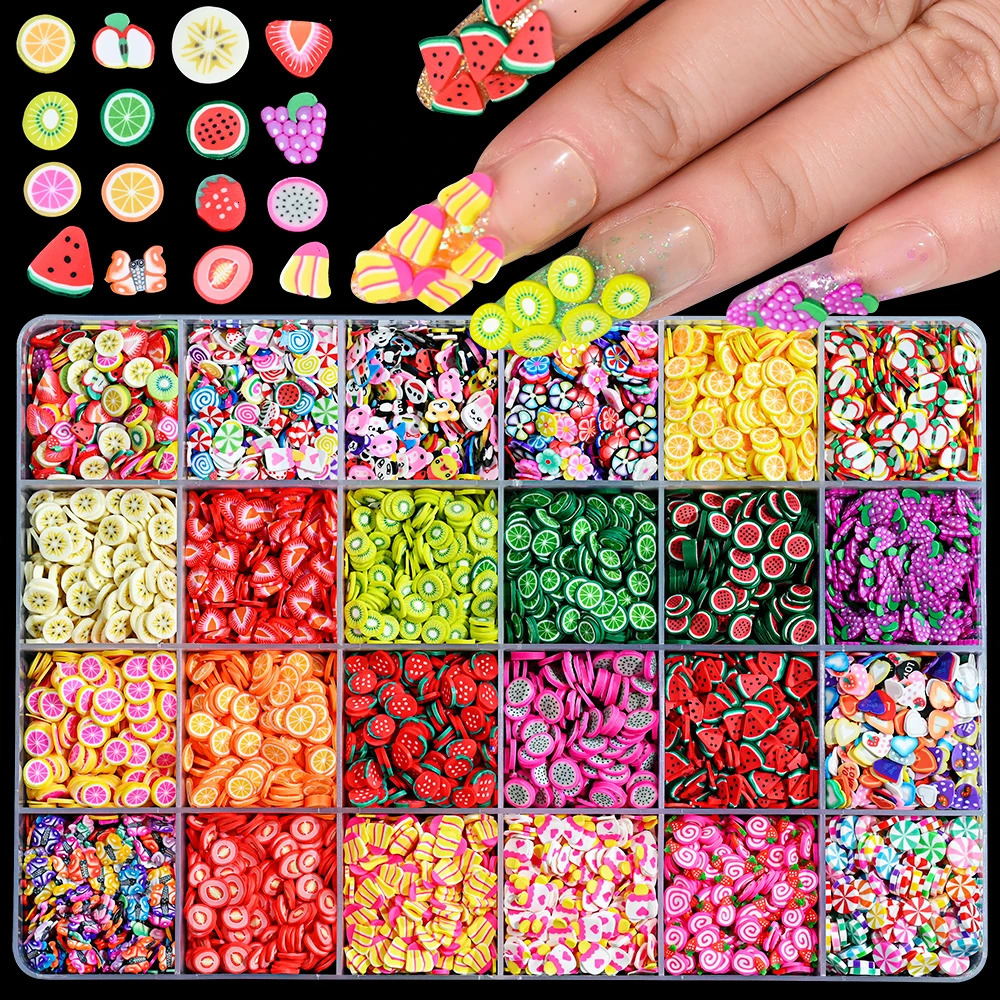 1000pcs Mixed 3D Fruit Slices Nail Charms Polymer Clay DIY ns Slice Lemon Art Decor Soft Polish Manicure Supplies 250217
