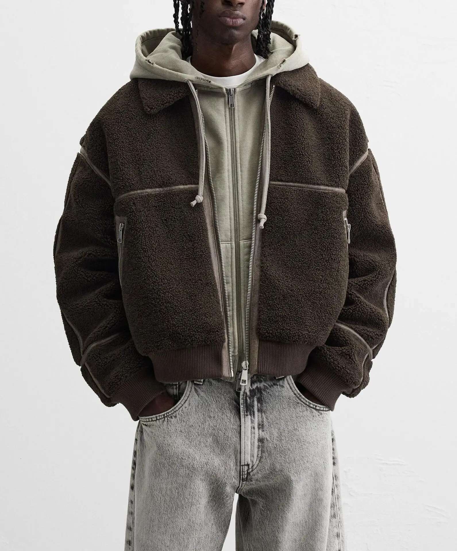 Winter Lapel Fleece Lamb Wool Jacket Men