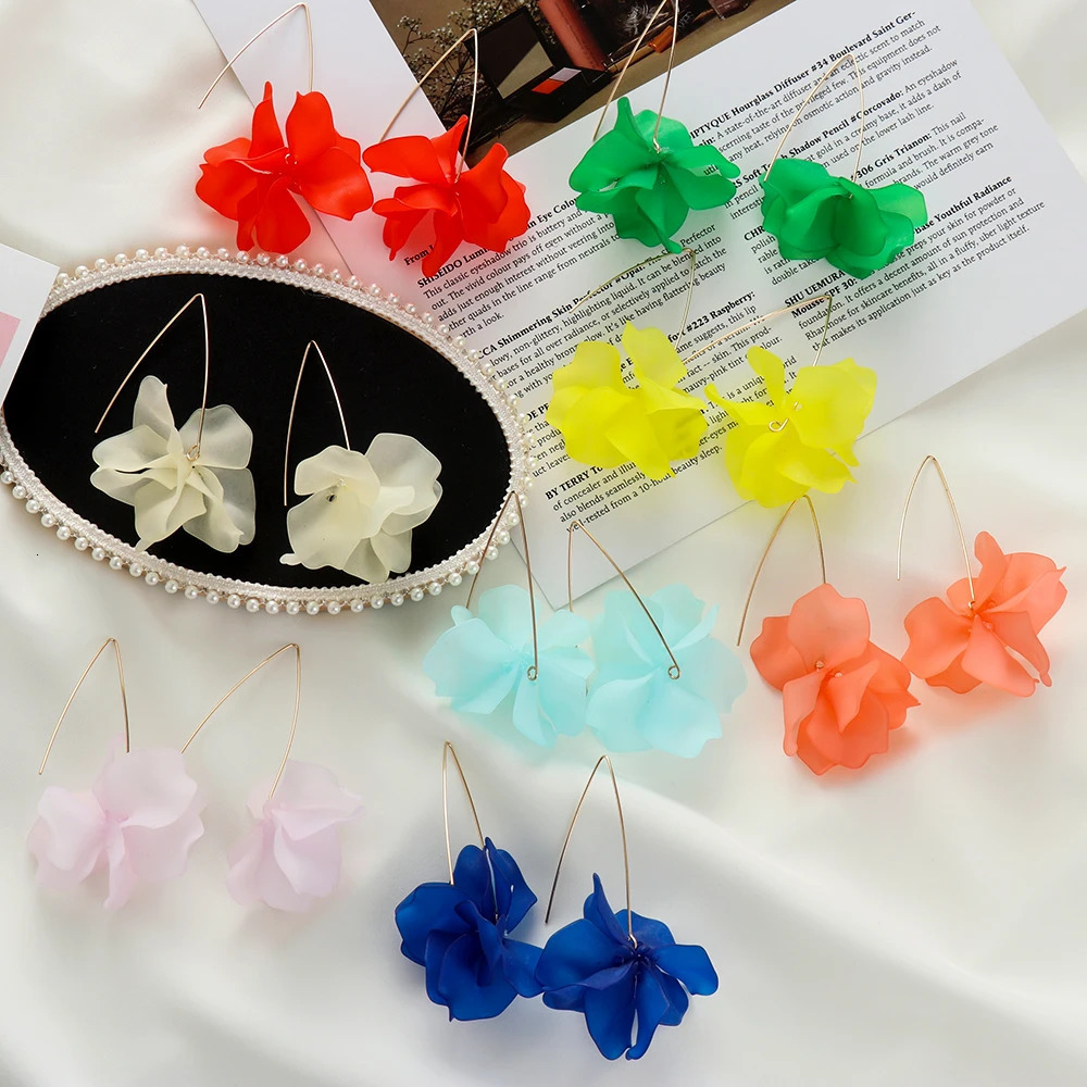 1Pair s Multicolored Fashion Resin Flower Long Earrings Bohemia Handmade Petal Dangle Earrings For Women Gift 250225