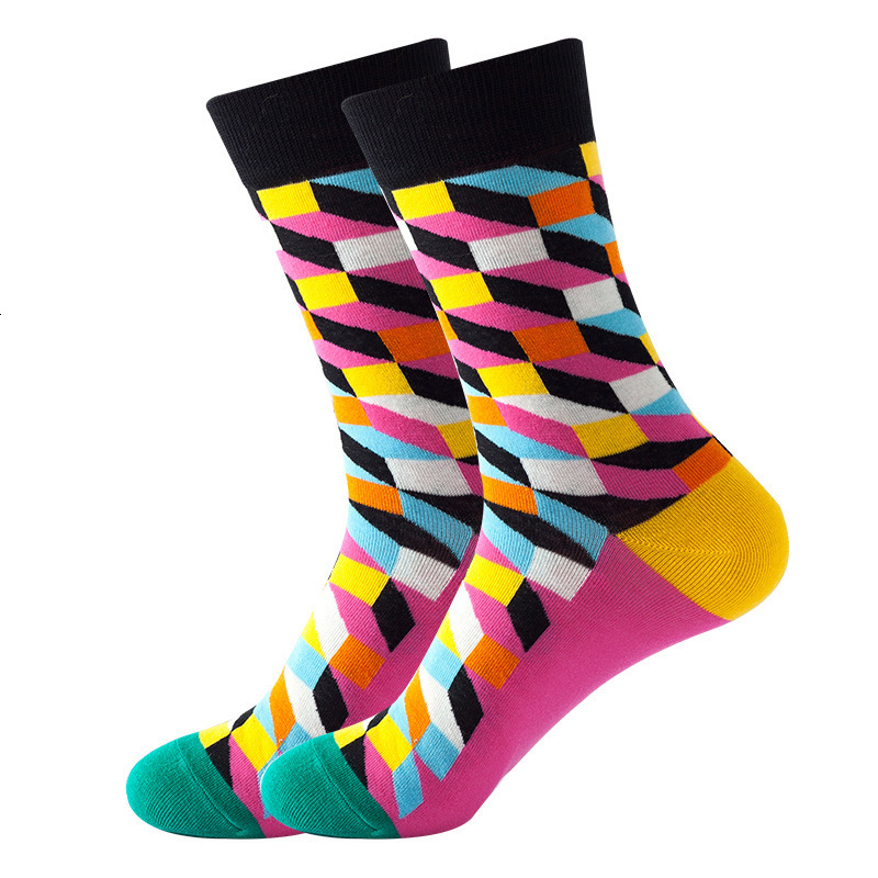 Mens Cotton Black Patterned Happy Colorful Funny Stylish Casual Business Dress Socks 240812