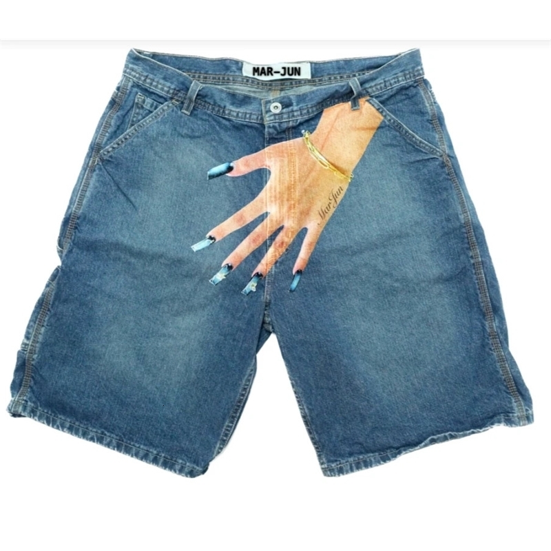 Vintage Blue Palm Print Baggy Denim Gym Shorts Harajuku Y2K Pants Mens Graphic Streetwear Gothic Sweatpants Shorts Men Clothing 250226