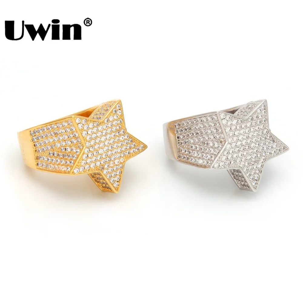 UWIN Ice Out Star Rings Gold Silver Color Full Iced Cubic Zirconia Hip Hop Ring Fashion Jewelry For Men And Women Drop 250225