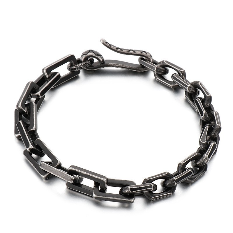 Fashion Cool Men Silver Black Stainless Steel Link Thick Rolo Chain Square Bracelets Wraist Bangles Jewelry