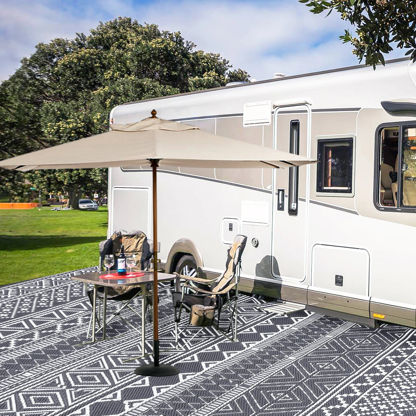 Outdoor Rug 5x8 Waterproof Reversible Patio Rug Outside Plastic RV Rug Boho Camping Rug for Camper Porch Balcony Backyard Picnic 250224