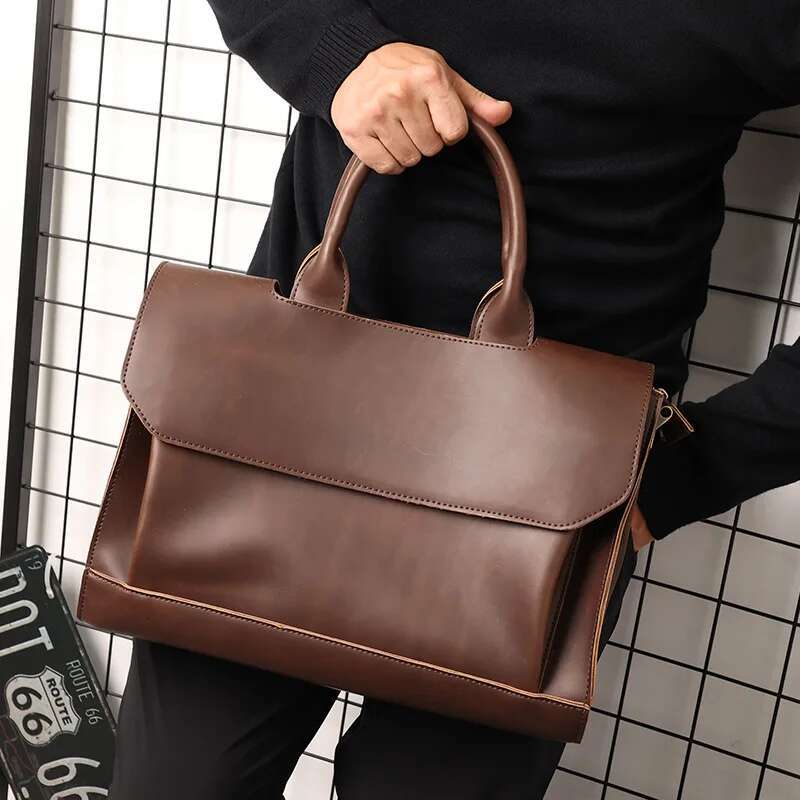 Vintage Leather Handbag Men's Top-Handle Bags Briefcase With Shoulder Strap Business Large Capacity Crossbody Men Laptop Bag