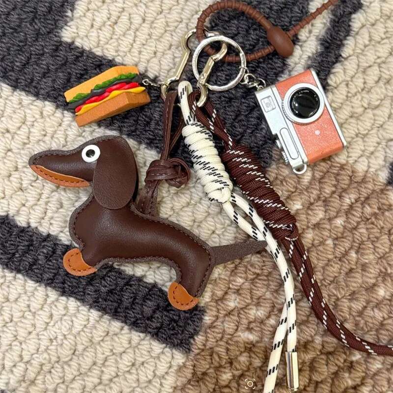 Dahund Bag Pendant Handmade Bread Letter Camerchain Woven Rope Sausage Dog Car Phone Accessory Christmas Couple Gift