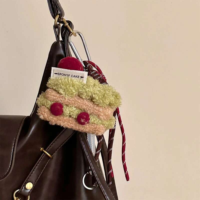 Cute 3D Sand Cake Plush Keychain Afternoon Tea Backpack Bag Pendant Niche Braided Nylon Rope Hanging Ornaments Charm Gifts